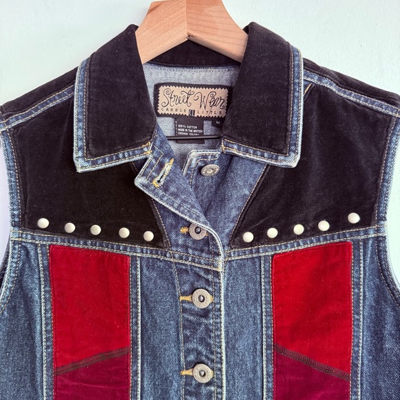 Vintage 70s Carole Little Street Wear Denim Vest Patchwork Western Boho Hippie M - Picture 2 of 8